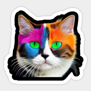 Cat With Vibrant Colors of Blue, Red, Yellow and Green Sticker